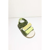 Şirin Bebe 3 Cırtlı Ortopedik Erkek Çocuk Sandalet Yeşil Beyaz -19 Haki