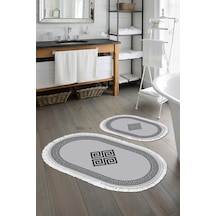 Eko Trend Djt 2 Li Yıkanabilir Kaymaz Taban Oval Banyo Paspas Klozet Takımı 656m Modern gri