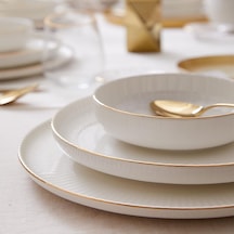 Kütahya Porselen Bone Crest 48 Parça 12 Kişilik Yemek Takımı Altın File