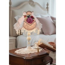 İpek Pudra Pembe Kadife Kumaş Gece Lambası Abajur Salon Ve Yatak Odası Dekorasyon Vintage Ab0014p