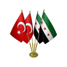 Masa Üstü Özgür Suriye Ordusu Bayrağı Türk Bayrağı Dörtlü Pirinç