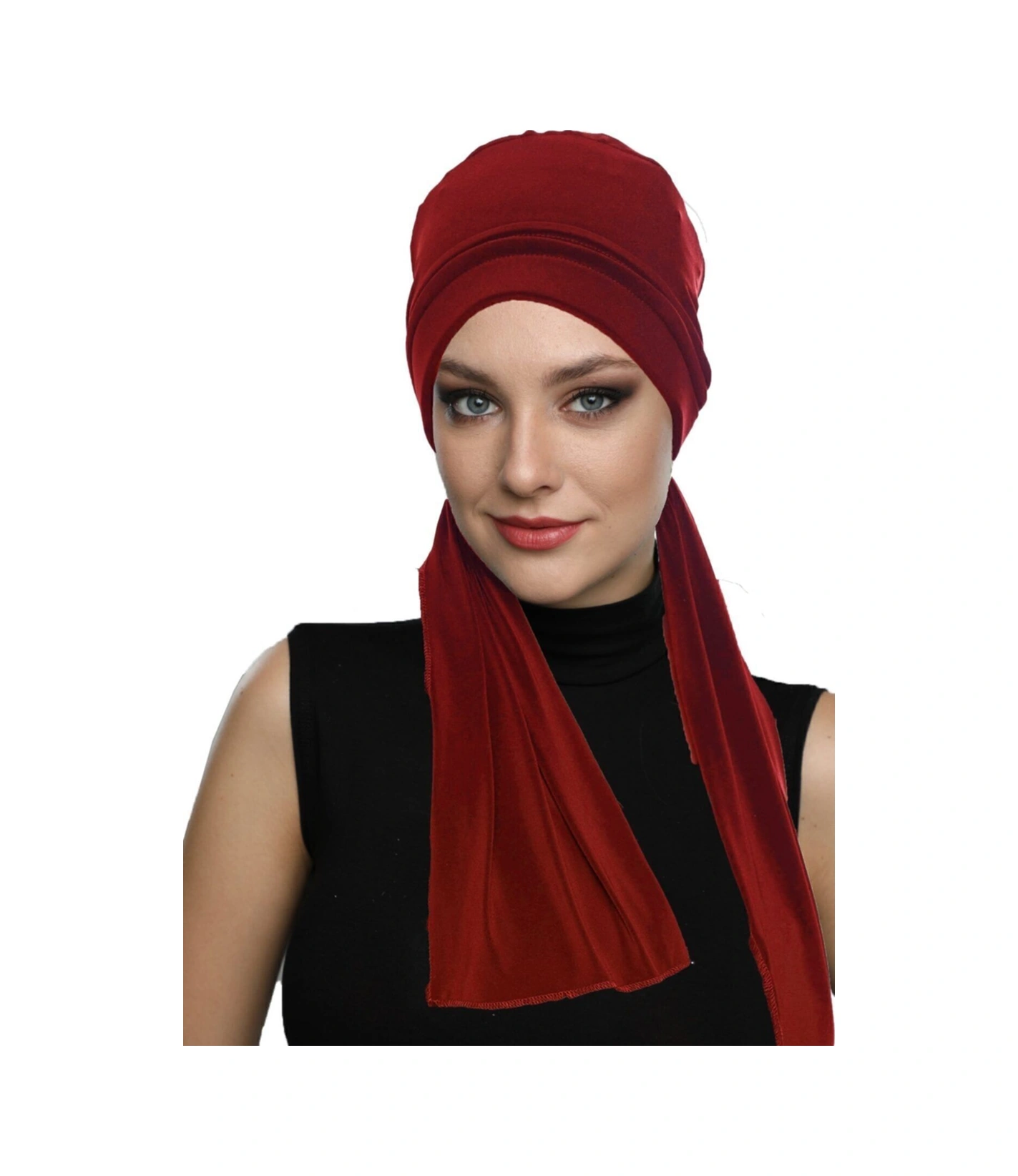 Elysianfidan Bağlamalı Bordo Hazır Türban Tesettür Bone Bordo