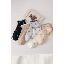 Hitit Socks Kadın 5 Çift Premium Kalite Mini Kurdale Desenli Sevimli Kısa Kolej Çorap Asorti