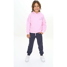 Toontoy Kids Toontoy Kız Çocuk Kapüşonlu Göğsü Yazı Baskılı Eşofman Takım Açık Pembe