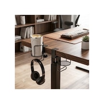 Mcstorey Masa Kenarı Bardak Tutucu Ve Kulaklık Askısı, Kelepçeli Metal Masa İçecek Tutucu, Ayarlanabilir Masa Bardaklığı, Kahve Kupası, Termos Ve Su Şişesi İçin Ofis Oyuncu Masası Organizer Siyah