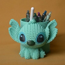 3d Baskı Knitted Kalemlik - Sevimli Karakterli Masaüstü Kalem Organizeri-mint Çok Renkli