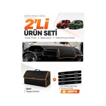 Peugeot Rifter 2018-2026 Uyumlu Torpido Örtüsü + Deri Bagaj Çantası + Sticker - Siyah Kahverengi