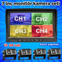 4 Adet Ledli Metal Kamera Kayıtsız 7 İnç Monitör 12 24 Volt