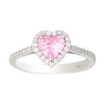 Silveranka 925 Ayar Gümüş Pembe Swarovski Kalp Yüzük
