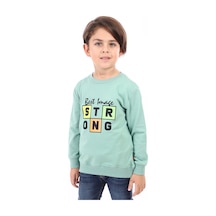Toontoy Kids Toontoy Erkek Çocuk Relax Fit Bisiklet Yaka Baskılı Sweatshirt - 2 İplik Yeşil