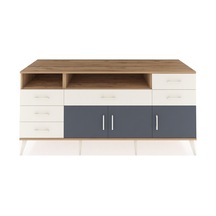 Kronos Konsol 3 Raflı 6 Çekmeceli 3 Kapaklı 176x59x83 Çam-antrasit/aytaşı Antrasit/aytaşı