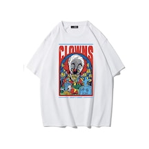 Brz Collection Unisex Oversize Clowns No Funny T-shirt-beyaz Beyaz
