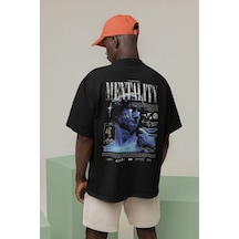 Mentality Baskılı Unisex Oversize Tasarım Tişört Siyah