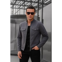 Antrasit Renk Fermuarlı Erkek Kot Ceket-1690 Antrasit