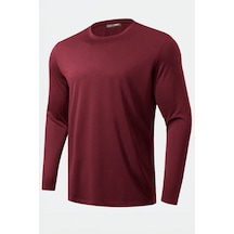 Ghassy Co. Erkek %100 Pamuklu Likralı Esnek Spor Koşu Günlük Antrenman Uzun Kollu Penye T-shirt Bordo