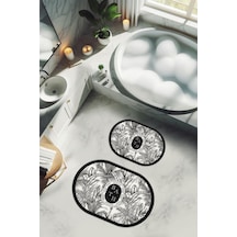 Yıkanabilir Kaymaz Tabanlı Modern Desenli 2'li Banyo Paspas Takımı Obps0002 Renkli