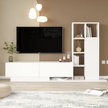 Robin Home Lotus Tv Ünitesi Kapaklı Kitaplık Raf Beyaz