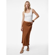 Koton Slim Fit Balık Kesim Saten Midi Etek Kahverengi 6sak70065pw Kahve
