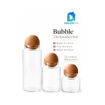 Bubble 3 Lü Cam Kavanoz Seti Küre Ahşap Kapaklı Erzak Saklama Kabı Şeffaf