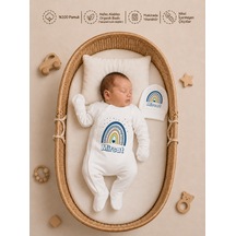 Pia Baby İsme Özel Erkek Bebek Tulum %100 Pamuk Organik Baskılı İsimli Bebek Tulumu 1091tyx Ekru