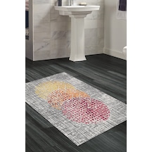 Dekoreko Kaymaz Taban Djt Banyo Halısı Trend Modern E4052 Krem Oranj Kırmızı