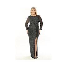 Ladies First Büyük Beden 3854 Siyah Uzun Abiye Elbise 001