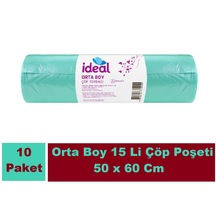 İdeal Çöp Torbası Orta Boy Yeşil 10 x 15'li 50 x 60 CM