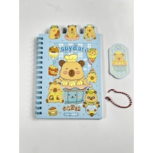 3'ü 1 Arada Spiral Defter Capybara 11x16.5 Cm Sticker Defteri Mavi Çok Renkli