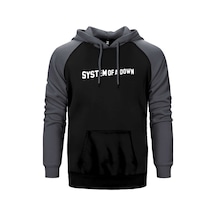 System Of A Down Yazı Gri Renk Reglan Kol Kapşonlu Sweatshirt Gri