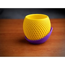 3d Baskı Küre Saksı - Kafes Dokulu İki Parçalı Dekoratif Saksı - Sarı-mor Çok Renkli