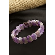 Oval - 833 - Kesim Orjinal Ametist Doğaltaşlı Bileklik - Csmo-tex - - Mor