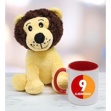 Kişiye Özel Sarı Kırmızı Taraftar Kupa & Hediyelik Sevimli Peluş Aslan 22cm Hediye Seti