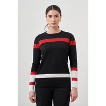 Mizalle Blok Renkli Rayon Siyah/ Kırmızı Bluz