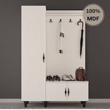 Lale Mdf Raflı Askılıklı Ayaklı Tasarım Portmanto Ayakkabılık Krem