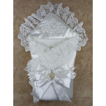 Yenidoğan Pırıltı Nakış Detaylı Lüks Kundak Bebek Battaniyesi Ekru Ekru