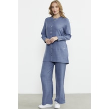 Sementa Keten Görünümlü Gömlek Pantolon Takım - Indigo Indigo