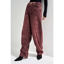 Itsbasic Kadın Bordo 4w5-151 Skater Fit Özel Kumaş Tasarım Denim Jean