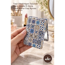 2 Adet El Aynası Taşlı Dikdörtgen Tasarım Kalın Gövde El Ayna Hand Mirror Cep Aynası Sarı