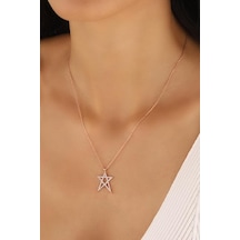 Yıldız Gümüş Kolye Beyaz Zirkon Taşlı Rose Gold
