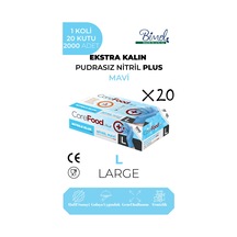 Ekstra Kalın Nitril Mavi Plus Muayene Eldiveni L - 1 Koli-20 Paket-2000'li