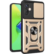 Newface İnfinix Hot 30 4g Kılıf Pars Lens Yüzüklü Silikon - Gold Altın