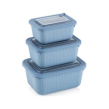 Dikdörtgen Saklama Kabı Seti, Bpa İçermez, 3 Parça, 600-1100-1800 Ml Mavi