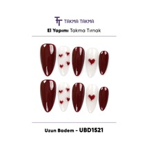 10'lu Bordo Uzun Badem Ubd1521 Tekrar Kullanılabilir El Yapımı Protez Takma Tırnak L