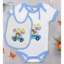 Bk Kids Play Day Tasarımlı Mavi Bebek Body Zıbın Ve Mama Önlüğü H Çok Renkli