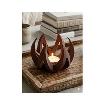 Exe Pazar Alev Temalı Tealight Mumluk 11 X 8,5 Cm - Modern Ev Dekorasyon Hediyelik Ve Konsept Kahverengi