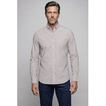Bisse Kahverengi Regular Fit Pamuk Cepsiz Yaşa Yaka Uzun Gömlek Gmczg261088 K11 Kahve