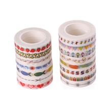 Cbtx 10 Adet Kağıt Bant El Defter Dekorasyon Çıkartma, 8mmx10m Renkli Raptiye Sm-27