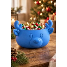 Sonbahar Ve Noel Temalı Ren Geyiği Figürlü Bowl - Sunum Kabı Mavi
