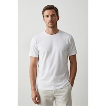 Elemge Pamuk Likra Magic Fit Beyaz Erkek T-shirt Compact Penye Kısa Kol Esnek Tişört Elastan