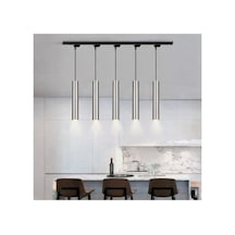 Gu10 5 Li 1 Metre Alüminyum Ray Spot İnox Kaplama Os Ram Led Ampül Masaüstü Beşli Sarkıt Avize Siyah